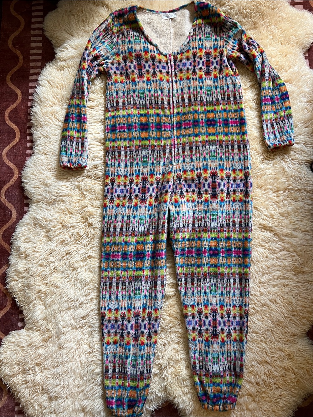 Natural Life Fleece Pajamas Onesie Ikat Watercolor Boho Pattern